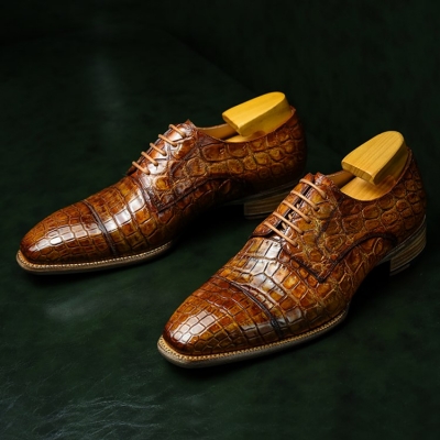 Classic Alligator Leather Cap-Toe Derby Leather Lined Dress Shoes