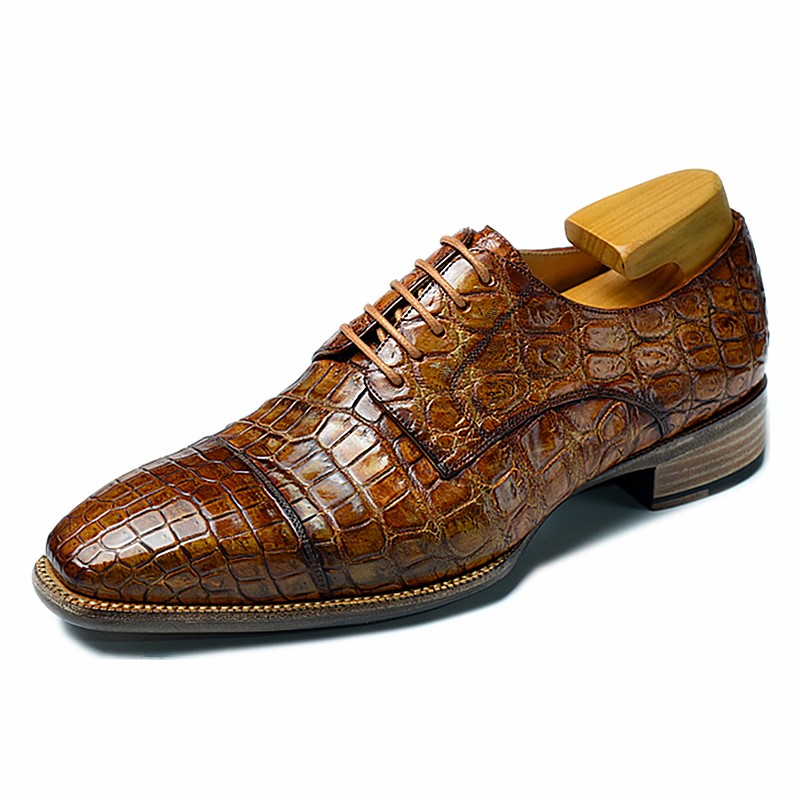 Classic Alligator Leather Cap-Toe Derby Leather Lined Dress Shoes