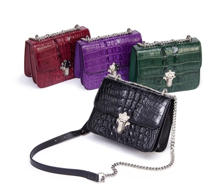 Crocodile Leather Strap Flap Purse Shoulder Bag With Chain Strap