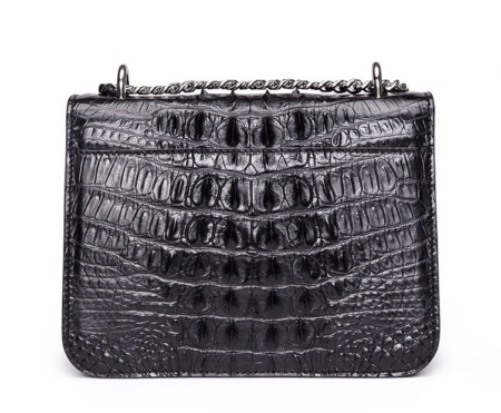 Crocodile Leather Strap Flap Purse Shoulder Bag With Chain Strap-Back