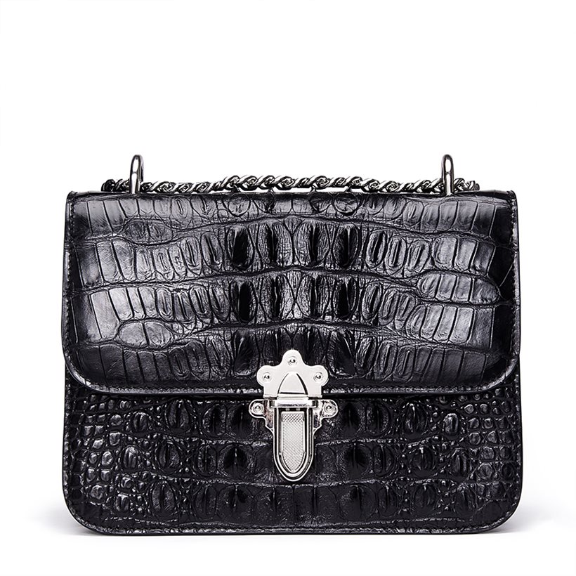 Crocodile Leather Strap Flap Purse Shoulder Bag With Chain Strap