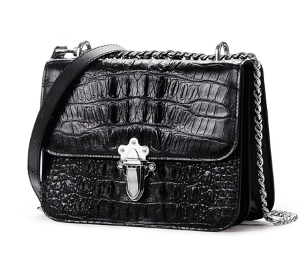 Crocodile Leather Strap Flap Purse Shoulder Bag With Chain Strap-Micro side