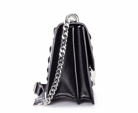 Crocodile Leather Strap Flap Purse Shoulder Bag With Chain Strap-Side