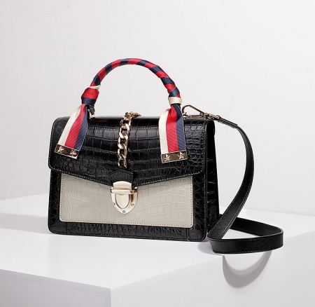 Designer Alligator Skin Shoulder Handbags Crossbody Bags with Gold Hardware-Black-1