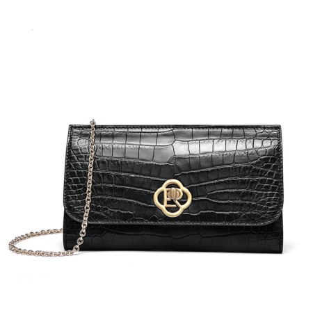 Evening Alligator Envelope Clutch Chain Shoulder Bag-Black