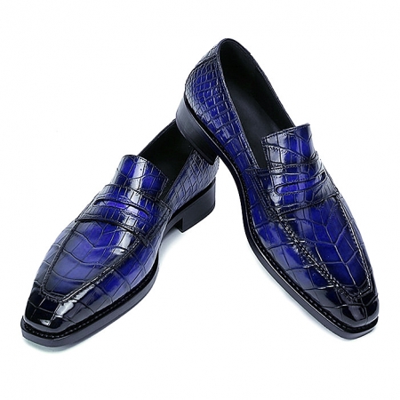 Formal Alligator Leather Loafers Dress Shoes for Men-Blue