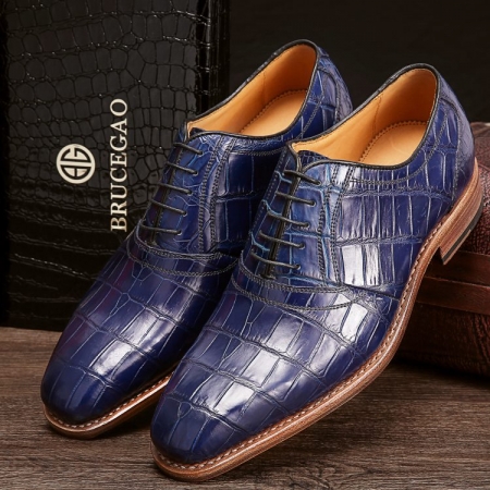 Handcrafted Genuine Alligator Skin Oxford Lace-up Dress Shoes