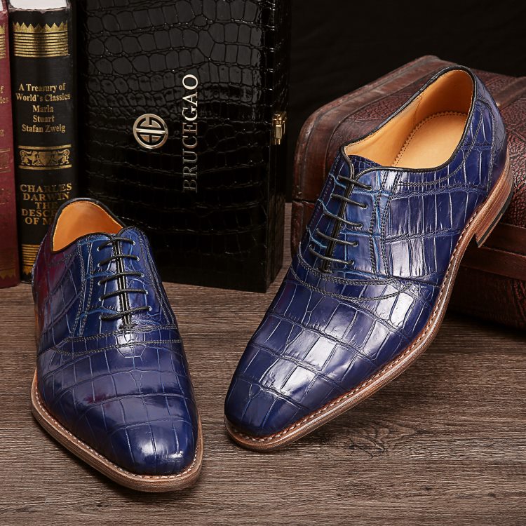 Handcrafted Genuine Alligator Skin Oxford Lace-up Dress Shoes