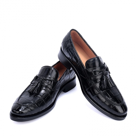 Handcrafted Mens Alligator Tassel Loafer Slip-On Shoes-Black-1