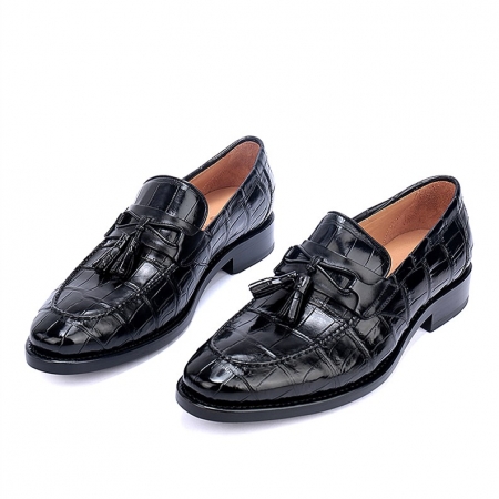 Handcrafted Mens Alligator Tassel Loafer Slip-On Shoes-Black