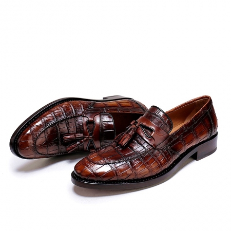Handcrafted Mens Alligator Tassel Loafer Slip-On Shoes-Burgundy-1