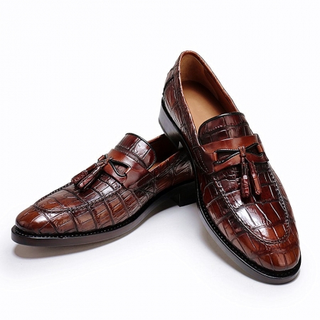 Handcrafted Mens Alligator Tassel Loafer Slip-On Shoes-Burgundy-2