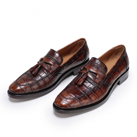 Handcrafted Mens Alligator Tassel Loafer Slip-On Shoes-Burgundy