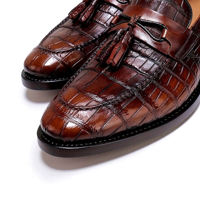Handcrafted Mens Alligator Tassel Loafer Slip-On Shoes