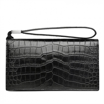 Mens Alligator Clutch Bag Organizer Checkbook Wallet Card Case with Wristlet