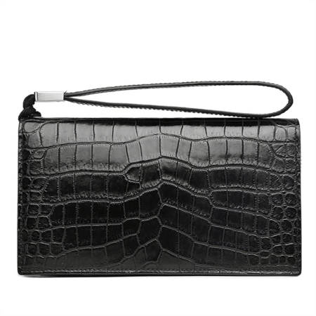 Mens Alligator Clutch Bag Organizer Checkbook Wallet Card Case with Wristlet