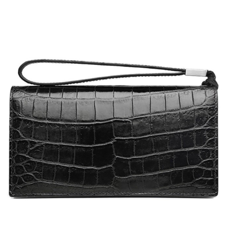 Mens Alligator Clutch Bag Organizer Checkbook Wallet Card Case with Wristlet-Back