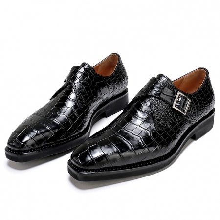 Mens Alligator Monk Strap Slip-On Loafer Formal Business Dress Shoes