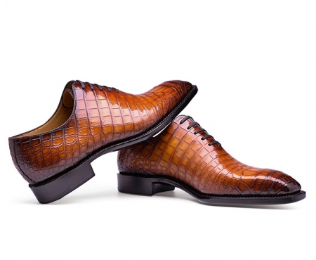 Alligator Leather Men’s Classic Wholecut Oxford Shoes-Tan-1