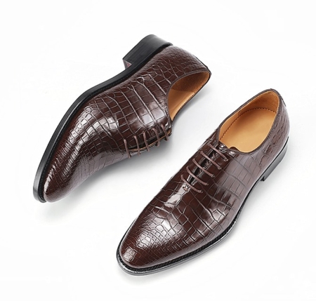 Genuine Alligator Leather Men’s Classic Wholecut Oxford Shoes-Brown