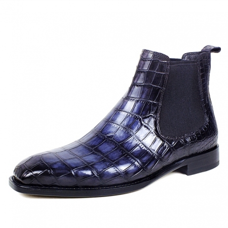 Handcrafted Alligator Chelsea Boots-Blue