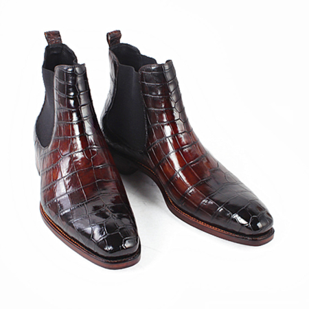 Handcrafted Alligator Chelsea Boots-Burgundy-3