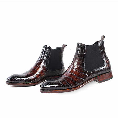 Handcrafted Alligator Chelsea Boots-Burgundy-4