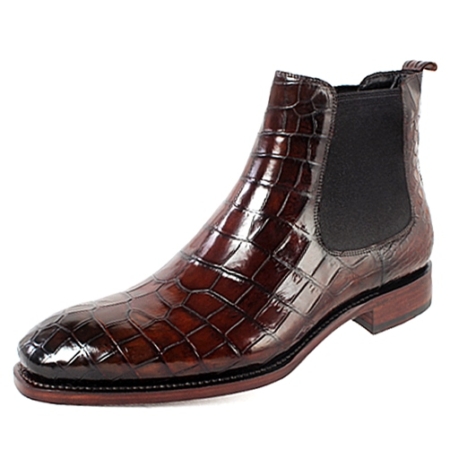 Handcrafted Alligator Chelsea Boots-Burgundy