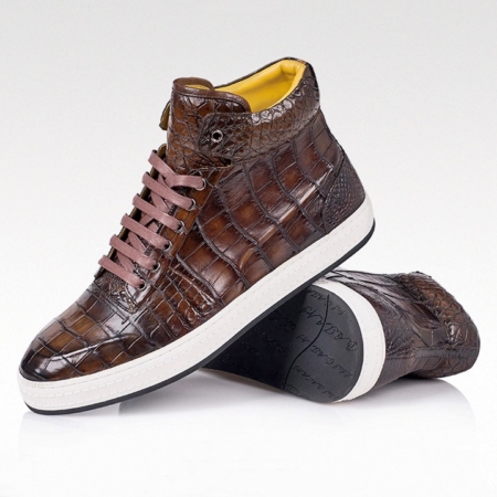 Alligator Leather Chukka Sneaker Boot for Men-Brown