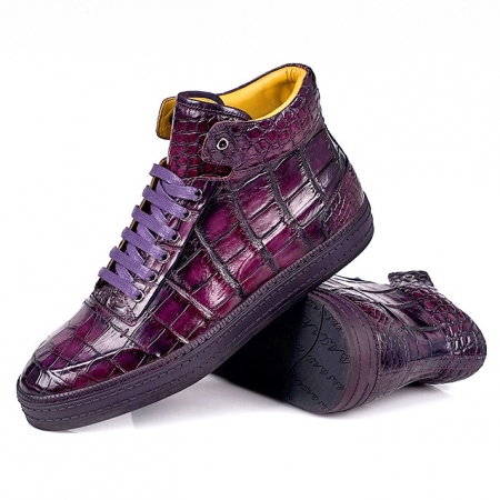 Alligator Leather Chukka Sneaker Boot for Men-Purple