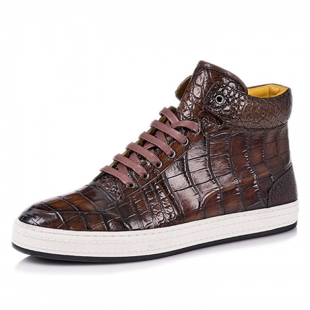 Casual Alligator Leather Chukka Sneaker Boot-Brown