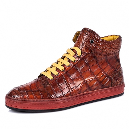 Casual Alligator Leather Chukka Sneaker Boot-Cognac