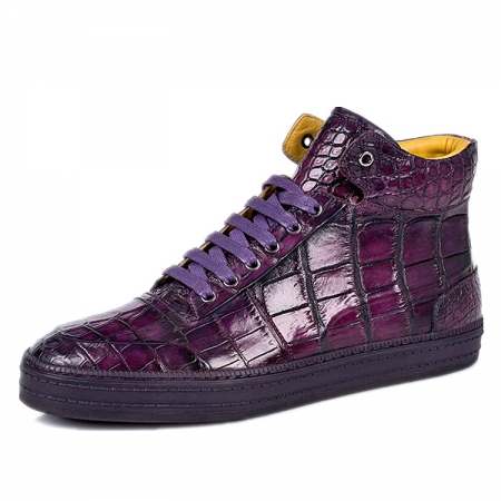 Casual Alligator Leather Chukka Sneaker Boot-Purple