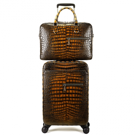 Genuine Alligator Leather 2-piece Spinner Luggage Set-Brown