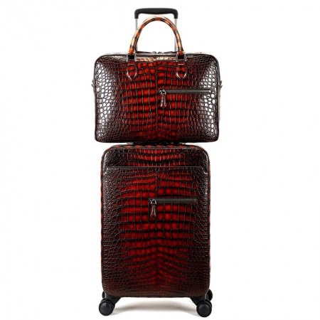 Genuine Alligator Leather 2-piece Spinner Luggage Set-Burgundy