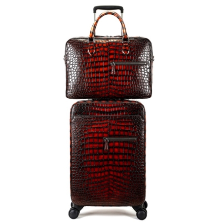 Genuine Alligator Leather 2-piece Spinner Luggage Set-Burgundy