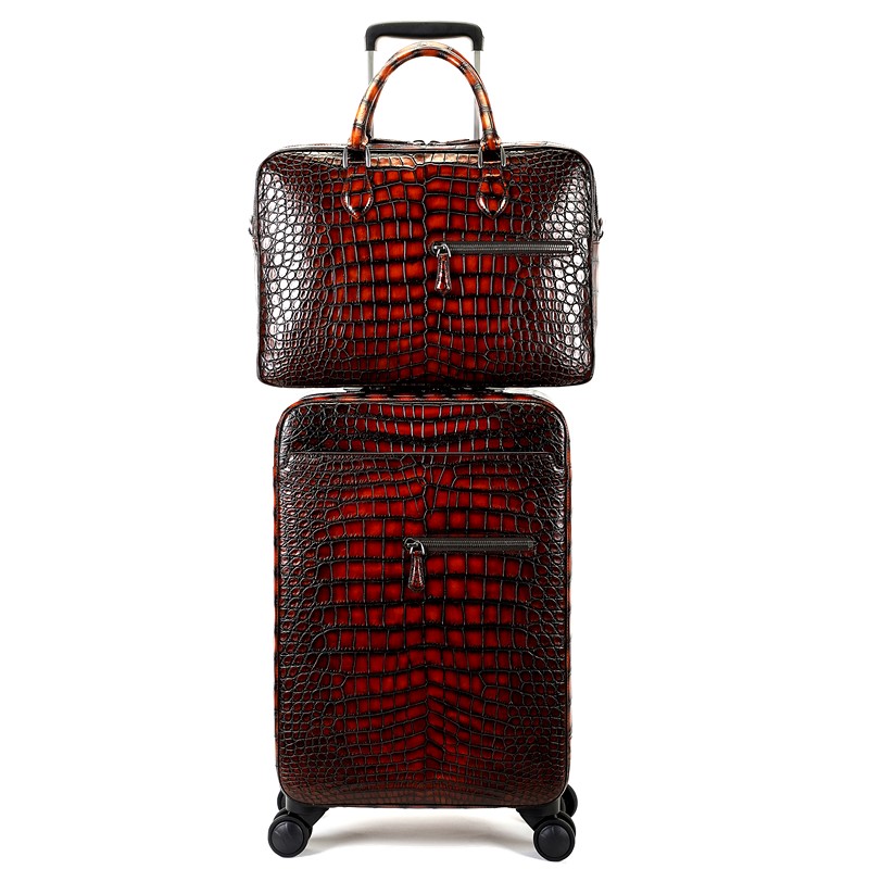 Vintage Towne Crocodile Alligator Leather Suitcase Luggage Hardside Case