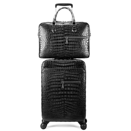 Genuine Alligator Leather 2-piece Spinner Luggage Set-Gray