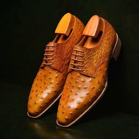 Mens Ostrich Leather Derby Shoes