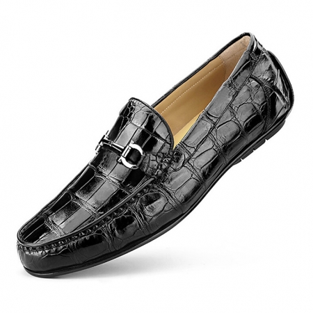 Alligator Penny Loafers Moccasin Driving Shoes Slip On Flats Boat Shoes-Black