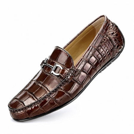Alligator Penny Loafers Moccasin Driving Shoes Slip On Flats Boat Shoes-Brown