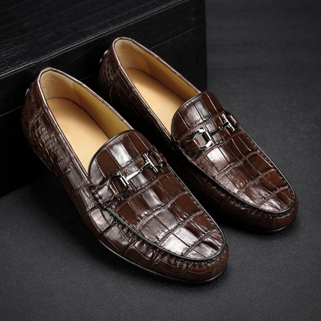 Men's Alligator Penny Loafers Moccasin Driving Shoes Slip On Flats Boat Shoes-Brown