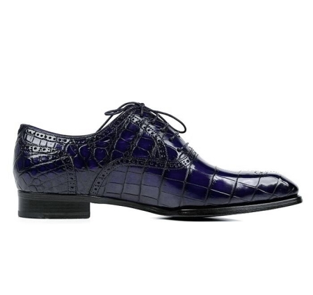 Alligator Dress Shoes Formal Brogue Alligator Shoes-Blue