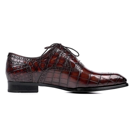 Alligator Dress Shoes Formal Brogue Alligator Shoes-Burgundy