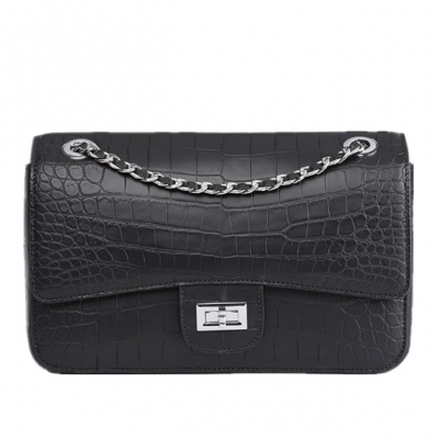 Alligator Flap Bags Chain Clutch Purses-Black