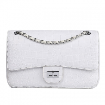 Alligator Flap Bags Chain Clutch Purses Crossbody Shoulder Bags-White