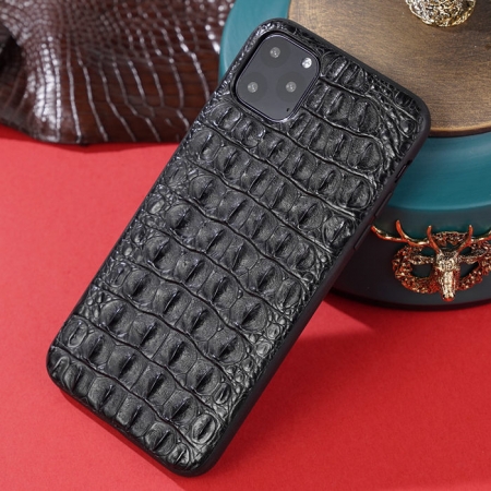Crocodile iPhone Case with Full Soft TPU Edges-Black- Crocodile Backbone Skin