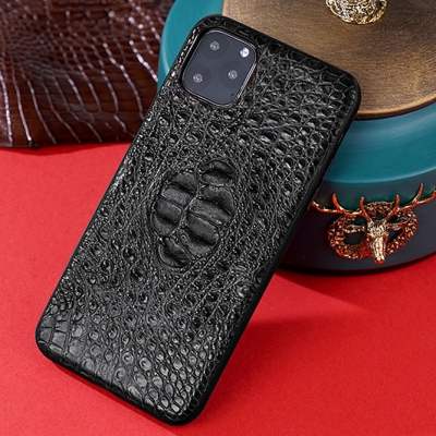 Crocodile iPhone Case with Full Soft TPU Edges-Black-Crocodile Hornback Skin