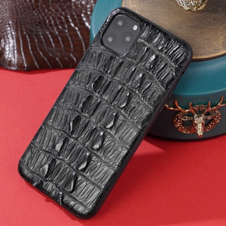 Crocodile iPhone Case with Full Soft TPU Edges-Black- Crocodile Tail Skin