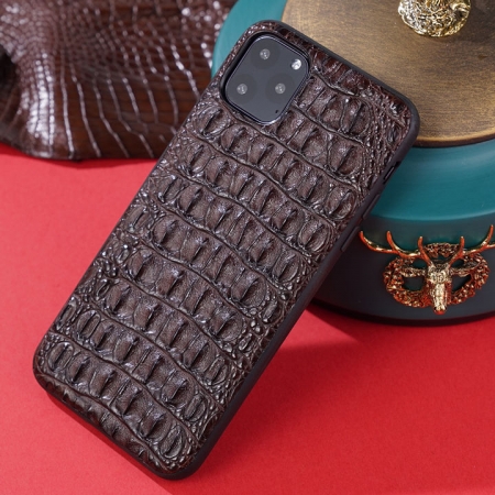 Crocodile iPhone Case with Full Soft TPU Edges-Brown- Crocodile Backbone Skin